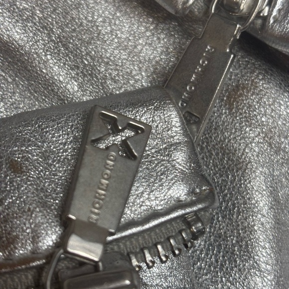 JOHN RICHMOND RICHMOND X Leather Metallic Cropped Moto Jacket SZ 42 - Picture 4 of 10